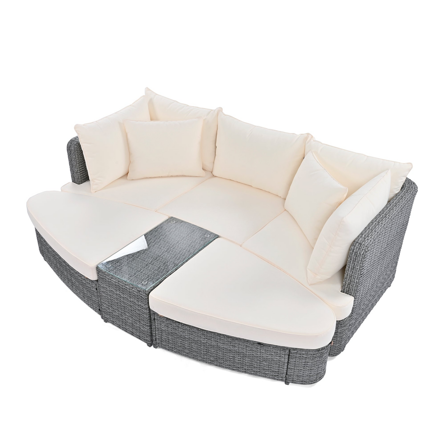 Patio Furntiure Sets | 6-Piece Patio Outdoor Conversation Round Sofa Set, PE Wicker Rattan Separate Seating Group with Coffee Table, Beige | casafoyer.myshopify.com