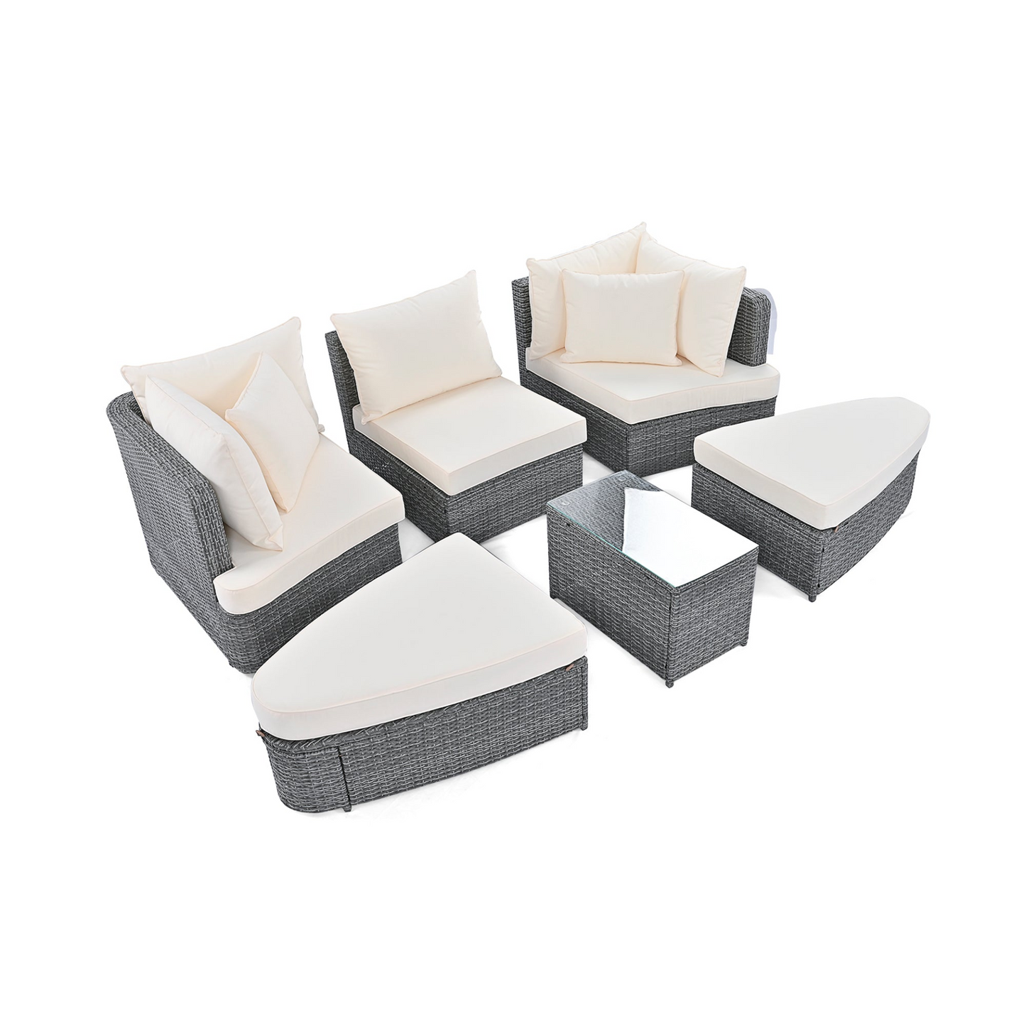 Patio Furntiure Sets | 6-Piece Patio Outdoor Conversation Round Sofa Set, PE Wicker Rattan Separate Seating Group with Coffee Table, Beige | casafoyer.myshopify.com