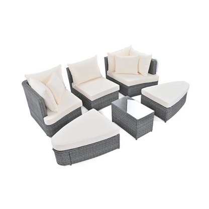 Patio Furntiure Sets | 6-Piece Patio Outdoor Conversation Round Sofa Set, PE Wicker Rattan Separate Seating Group with Coffee Table, Beige | casafoyer.myshopify.com