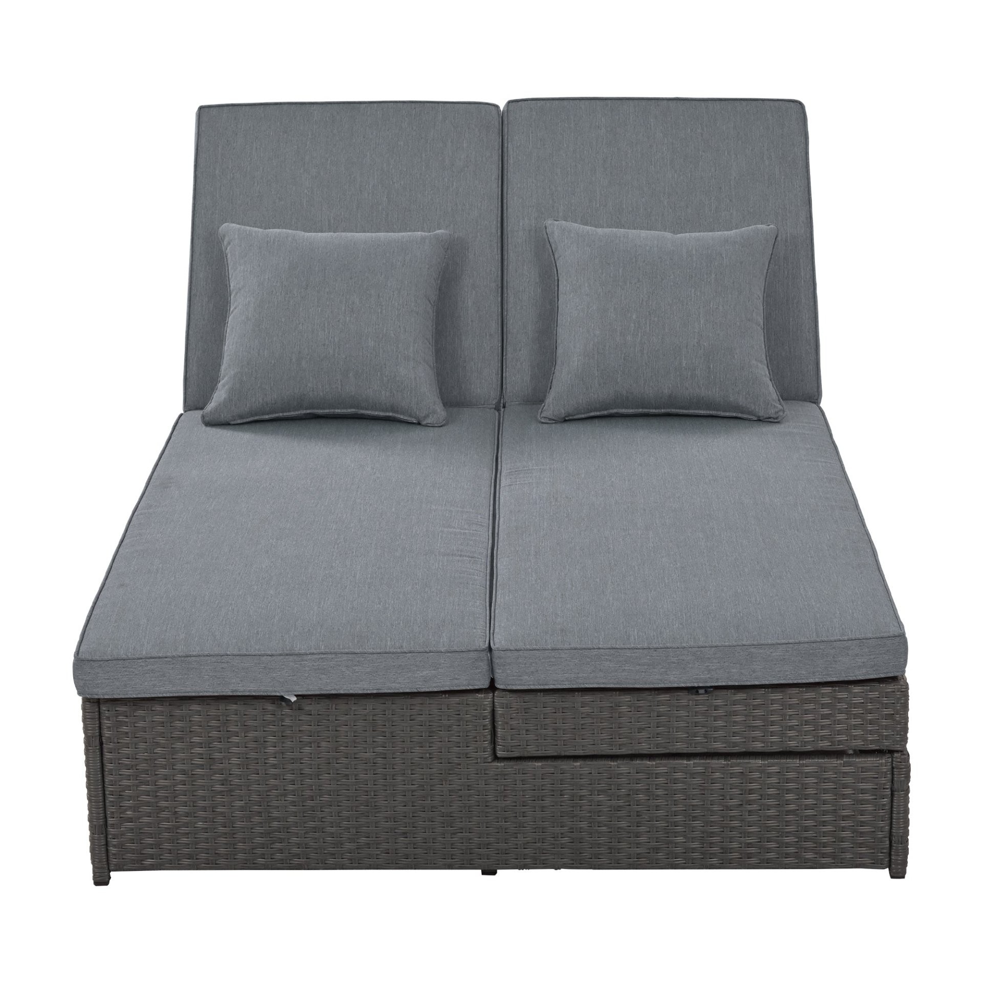 Patio Furntiure Sets | Outdoor Double Sunbed, Wicker Rattan Patio Reclining Chairs with Adjustable Backrest and Seat, Conversational Set for 2 Person, Gray | casafoyer.myshopify.com