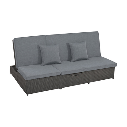 Patio Furntiure Sets | Outdoor Double Sunbed, Wicker Rattan Patio Reclining Chairs with Adjustable Backrest and Seat, Conversational Set for 2 Person, Gray | casafoyer.myshopify.com