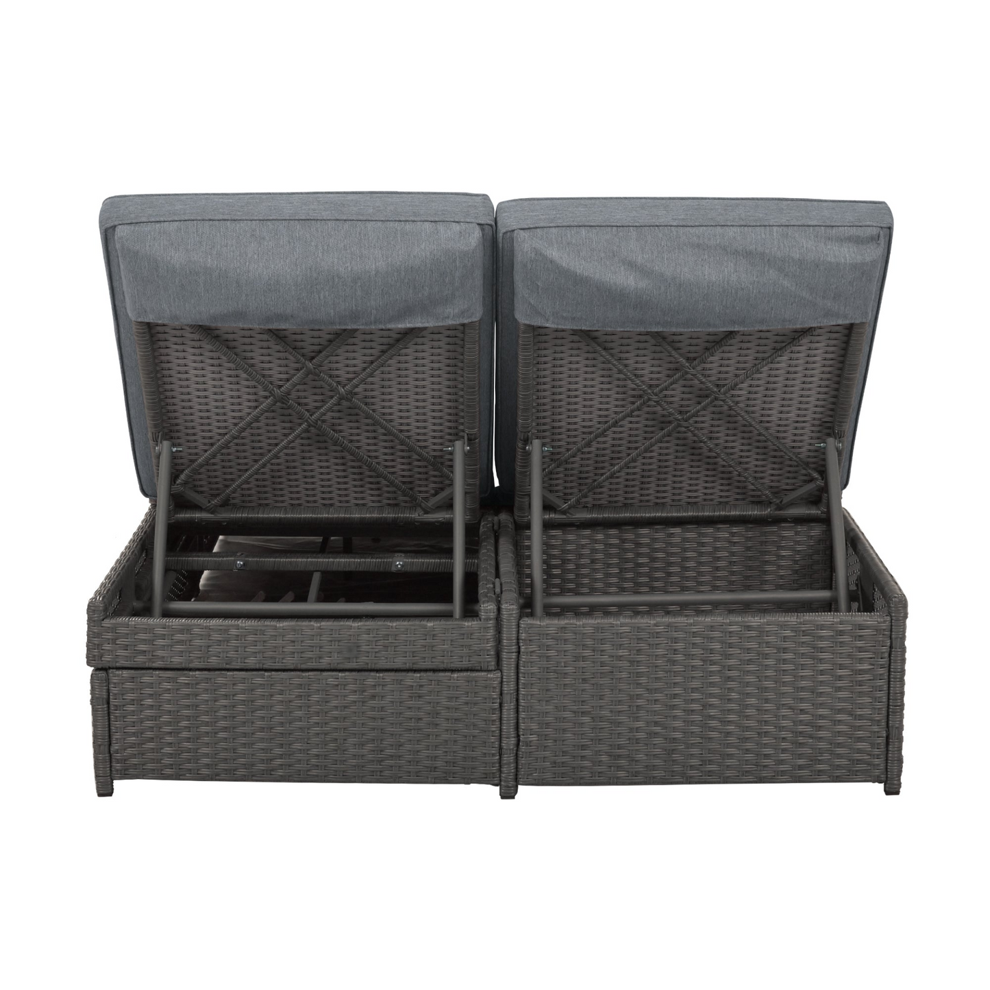 Patio Furntiure Sets | Outdoor Double Sunbed, Wicker Rattan Patio Reclining Chairs with Adjustable Backrest and Seat, Conversational Set for 2 Person, Gray | casafoyer.myshopify.com