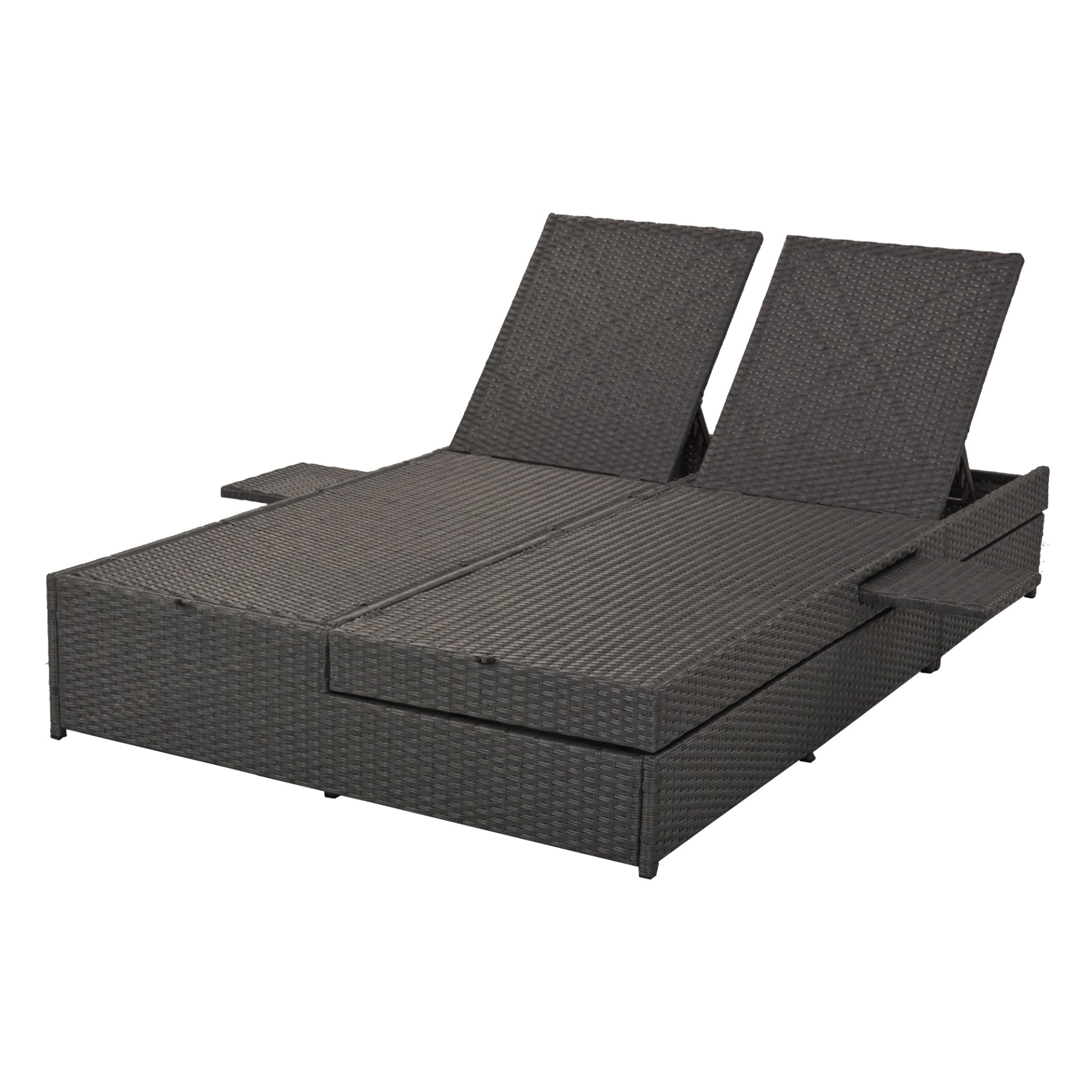 Patio Furntiure Sets | Outdoor Double Sunbed, Wicker Rattan Patio Reclining Chairs with Adjustable Backrest and Seat, Conversational Set for 2 Person, Gray | casafoyer.myshopify.com