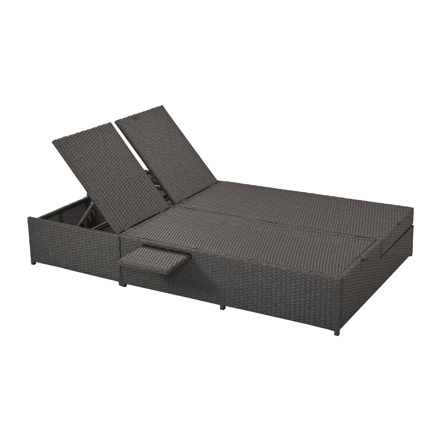 Patio Furntiure Sets | Outdoor Double Sunbed, Wicker Rattan Patio Reclining Chairs with Adjustable Backrest and Seat, Conversational Set for 2 Person, Gray | casafoyer.myshopify.com