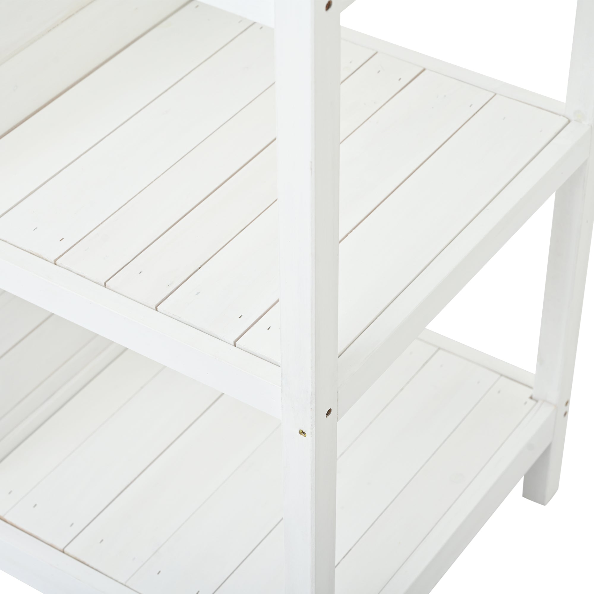 TABLE | Large Outdoor Farmhouse Wooden Potting Bench Table, Garden Workstation with 2 Drawers, Cabinet and Open Shelves for Backyard, Mudroom, White | casafoyer.myshopify.com