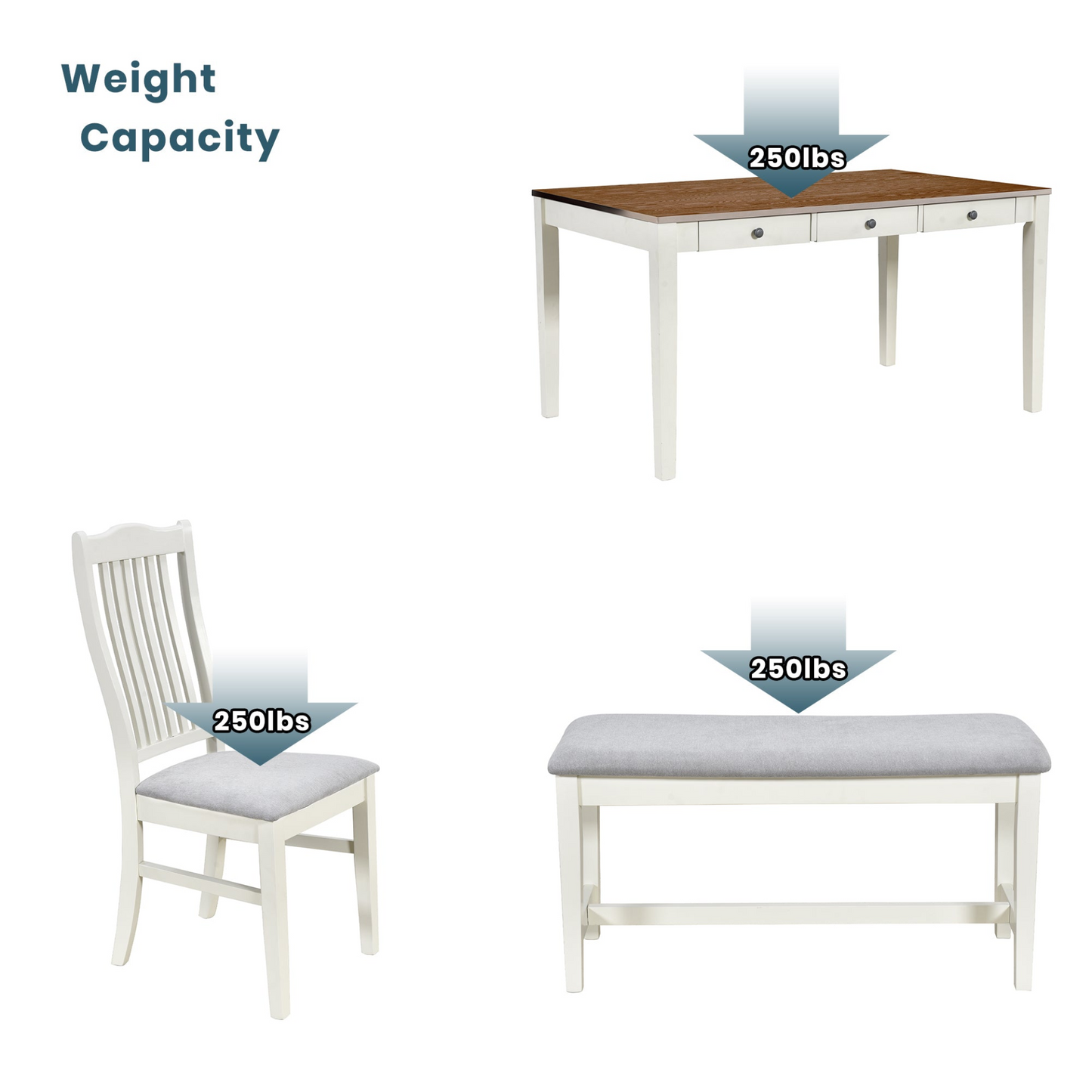 Dining Table | Mid-Century 6-Piece Wood Dining Table Set, Kitchen Table Set with Drawer, Upholstered Chairs and Bench, Butter Milk | casafoyer.myshopify.com