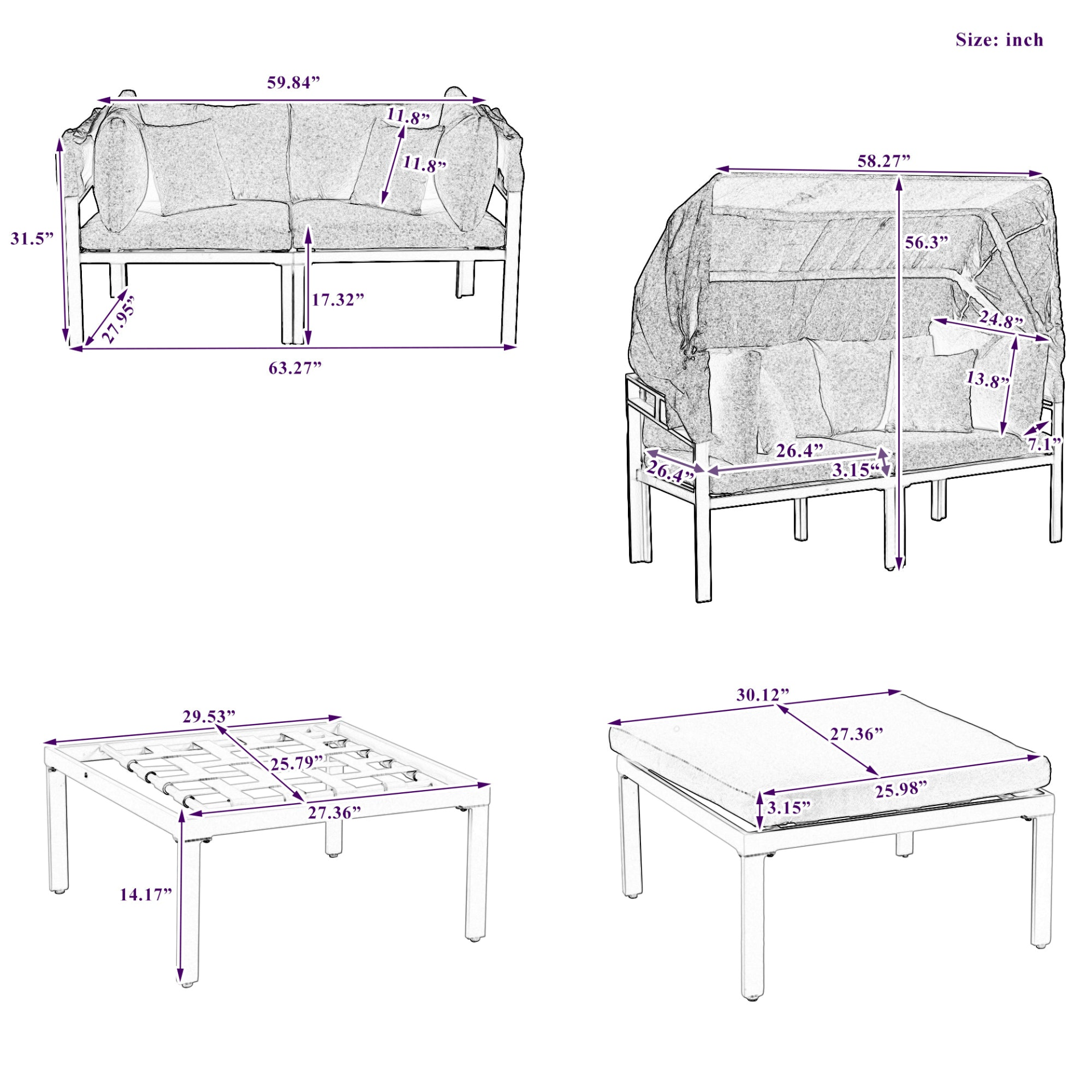 Patio Furntiure Sets | 3-Piece Patio Daybed with Retractable Canopy Outdoor Metal Sectional Sofa Set Sun Lounger with Cushions for Backyard, Porch, Poolside, Beige | casafoyer.myshopify.com