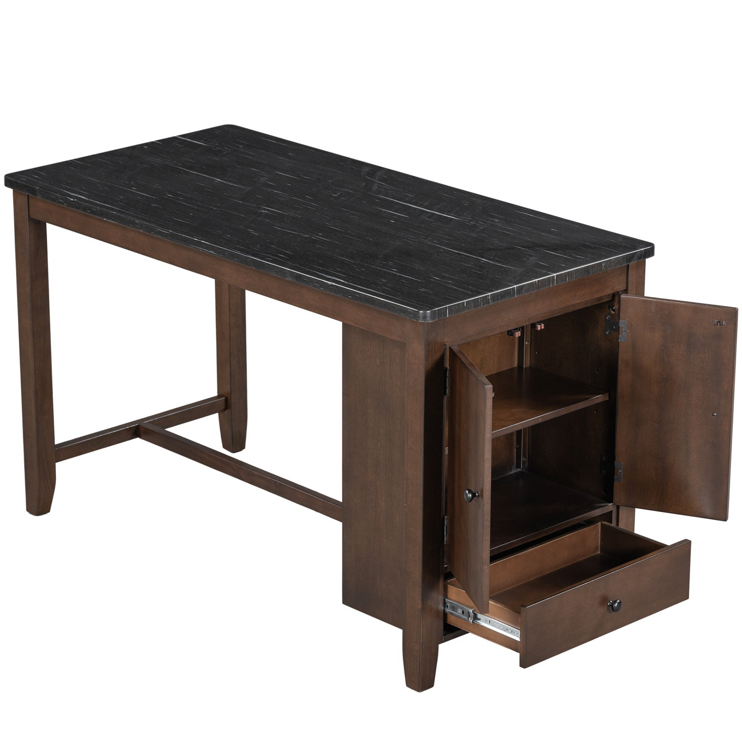 Dining Table | Counter Height 5-piece Dining Table Set with Faux Marble Tabletop, Solid Wood Table Set with Storage Cabinet and Drawer, Dark walnut | casafoyer.myshopify.com