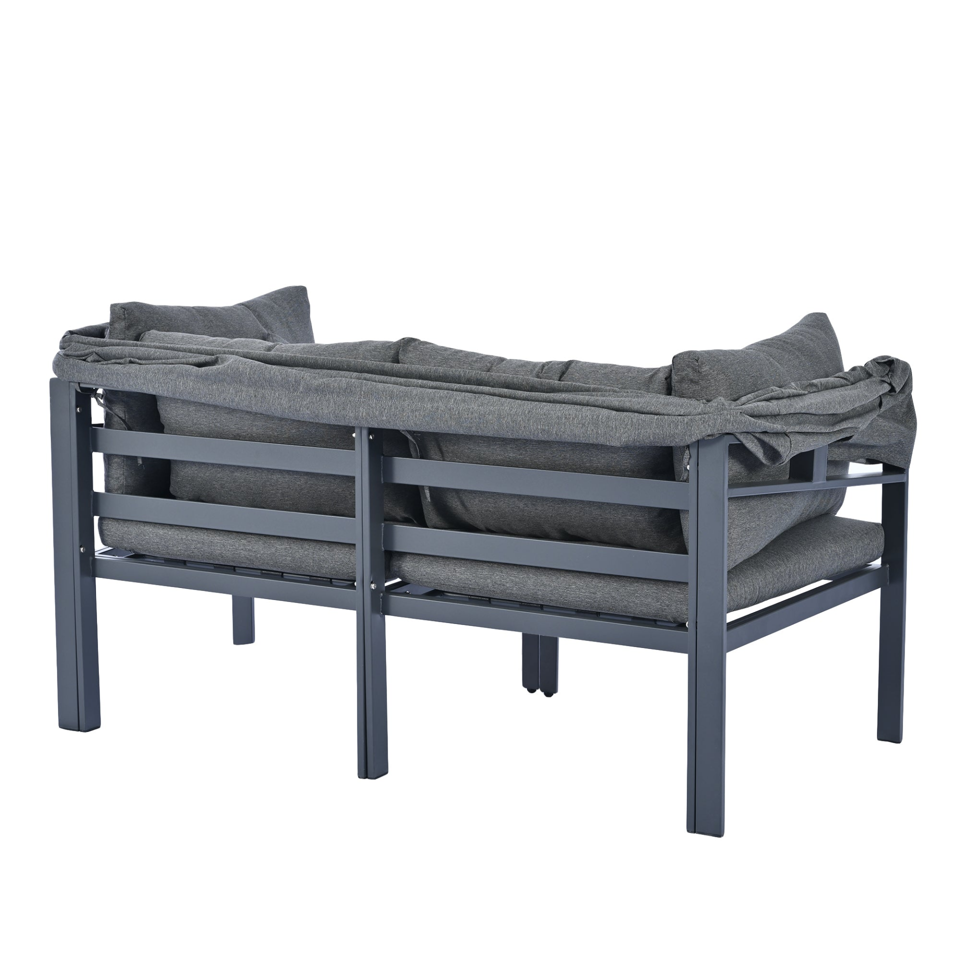 Patio Furntiure Sets | 3-Piece Patio Daybed with Retractable Canopy Outdoor Metal Sectional Sofa Set Sun Lounger with Cushions, Grey | casafoyer.myshopify.com