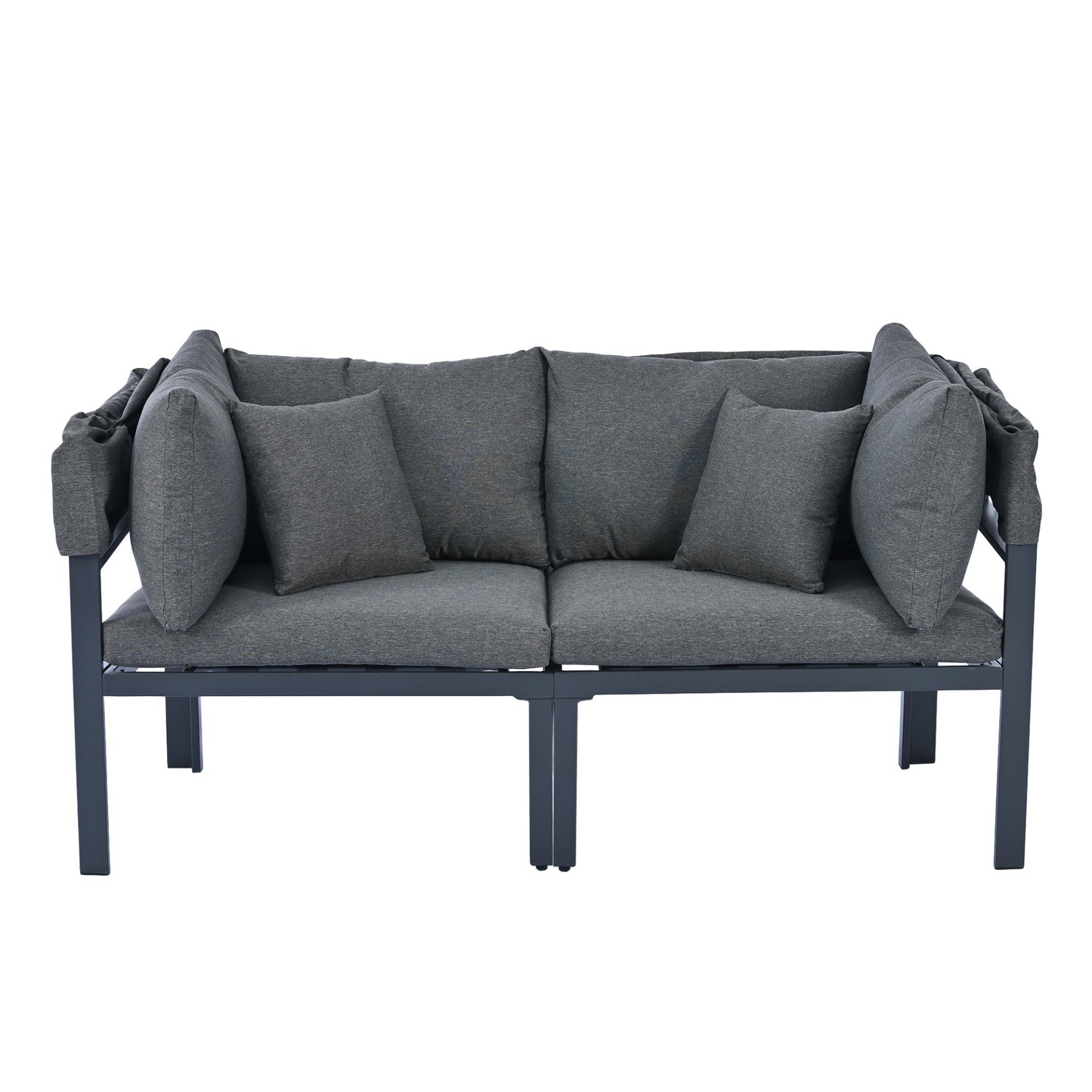 Patio Furntiure Sets | 3-Piece Patio Daybed with Retractable Canopy Outdoor Metal Sectional Sofa Set Sun Lounger with Cushions, Grey | casafoyer.myshopify.com