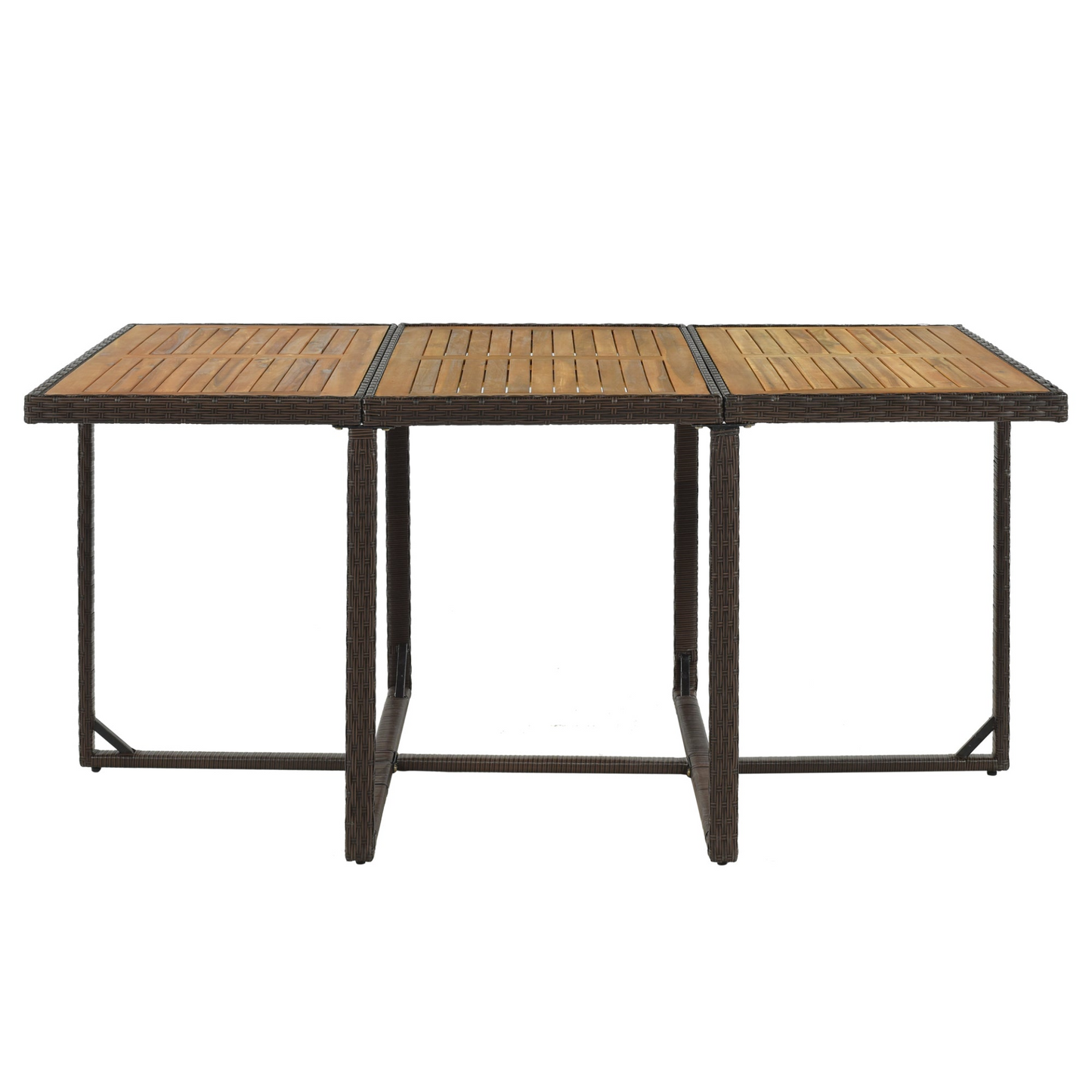 Dining Table | 11-Piece Patio All-Weather PE Wicker Dining Table Set with Wood Tabletop for 10, Brown Rattan+Beige Cushion | casafoyer.myshopify.com