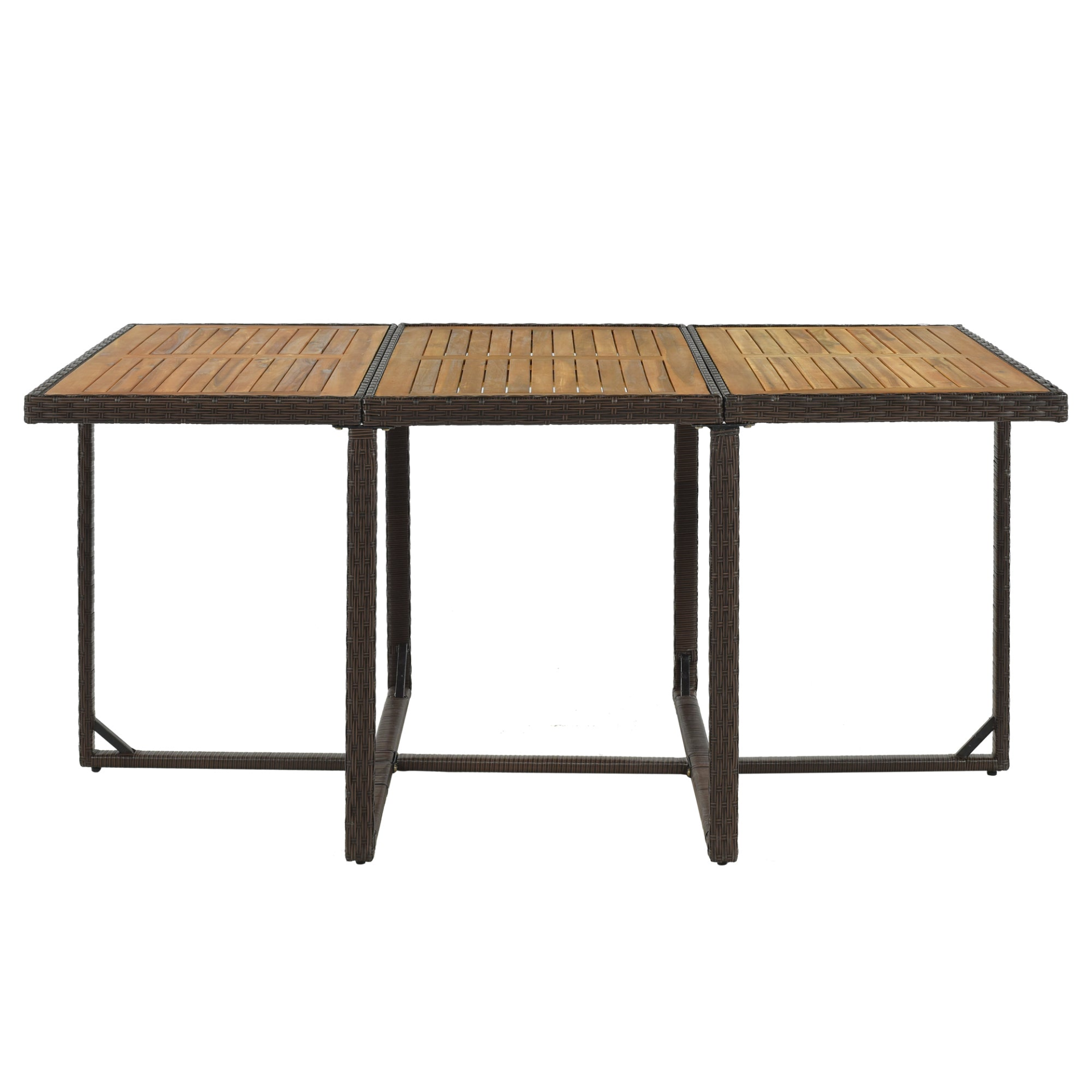 Dining Table | 11-Piece Patio All-Weather PE Wicker Dining Table Set with Wood Tabletop for 10, Brown Rattan+Beige Cushion | casafoyer.myshopify.com