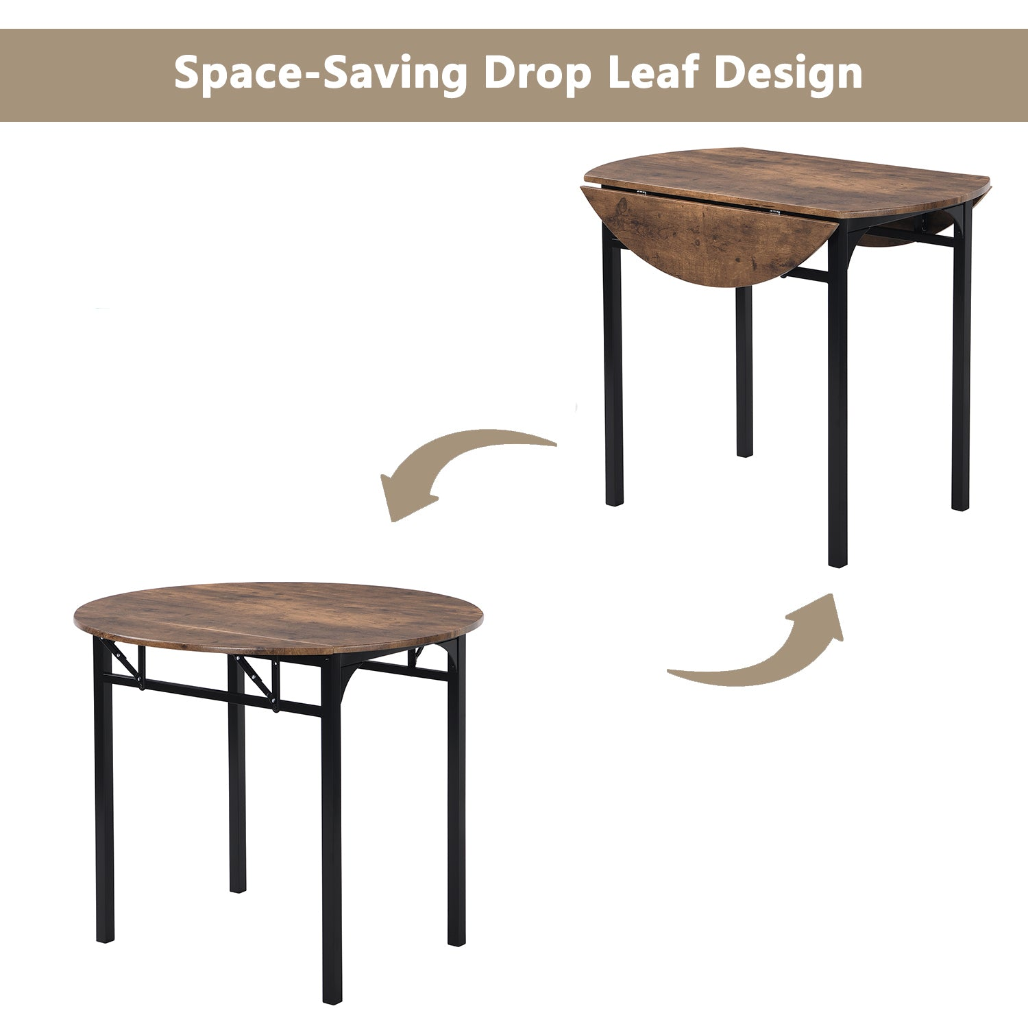 Dining Table | Modern 3-Piece Round Dining Table Set | Small Spaces | Black Frame+Rustic Brown Finish | casafoyer.myshopify.com