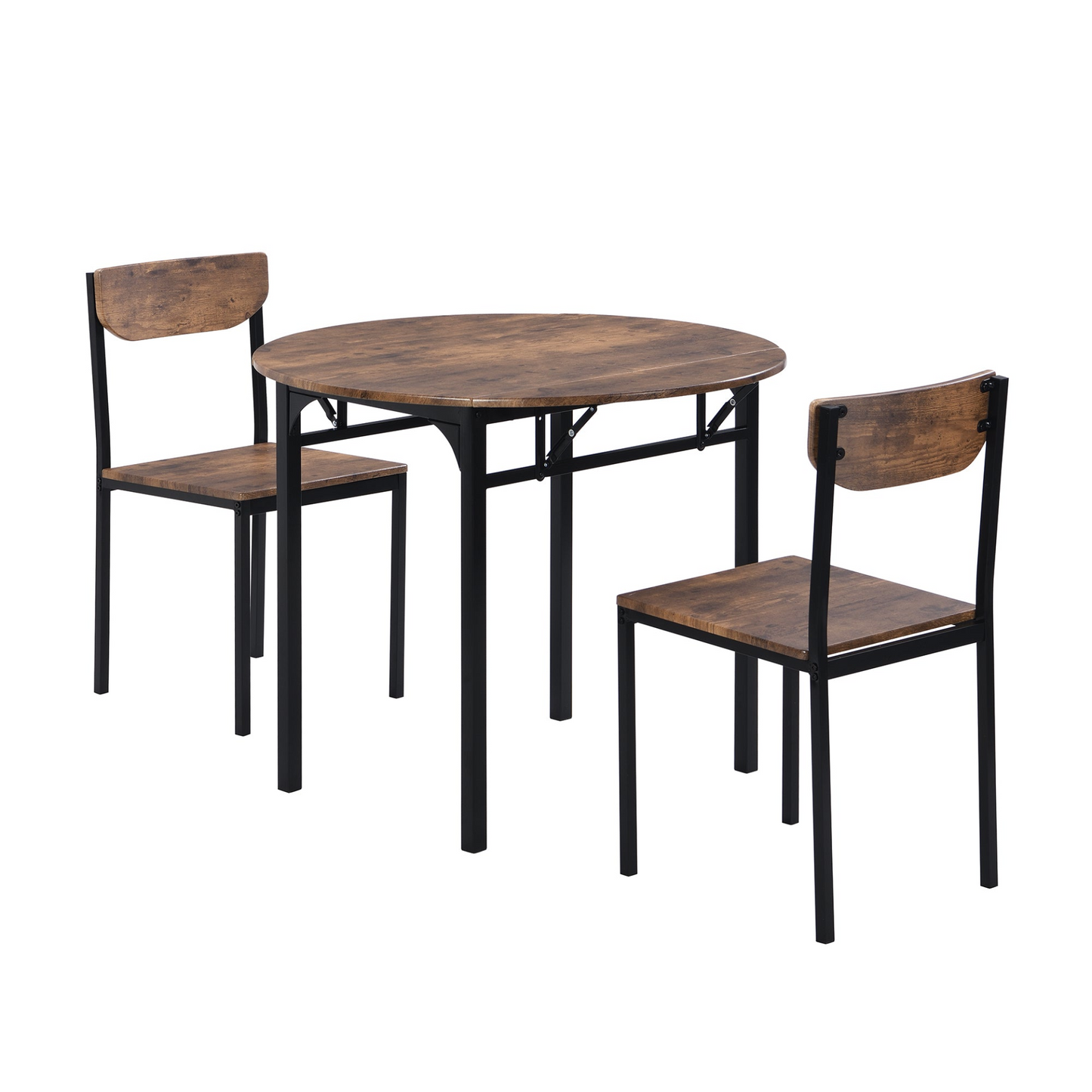 Dining Table | Modern 3-Piece Round Dining Table Set | Small Spaces | Black Frame+Rustic Brown Finish | casafoyer.myshopify.com