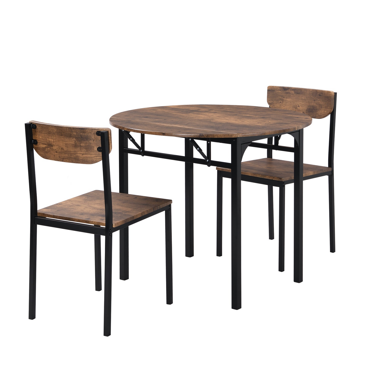 Dining Table | Modern 3-Piece Round Dining Table Set | Small Spaces | Black Frame+Rustic Brown Finish | casafoyer.myshopify.com