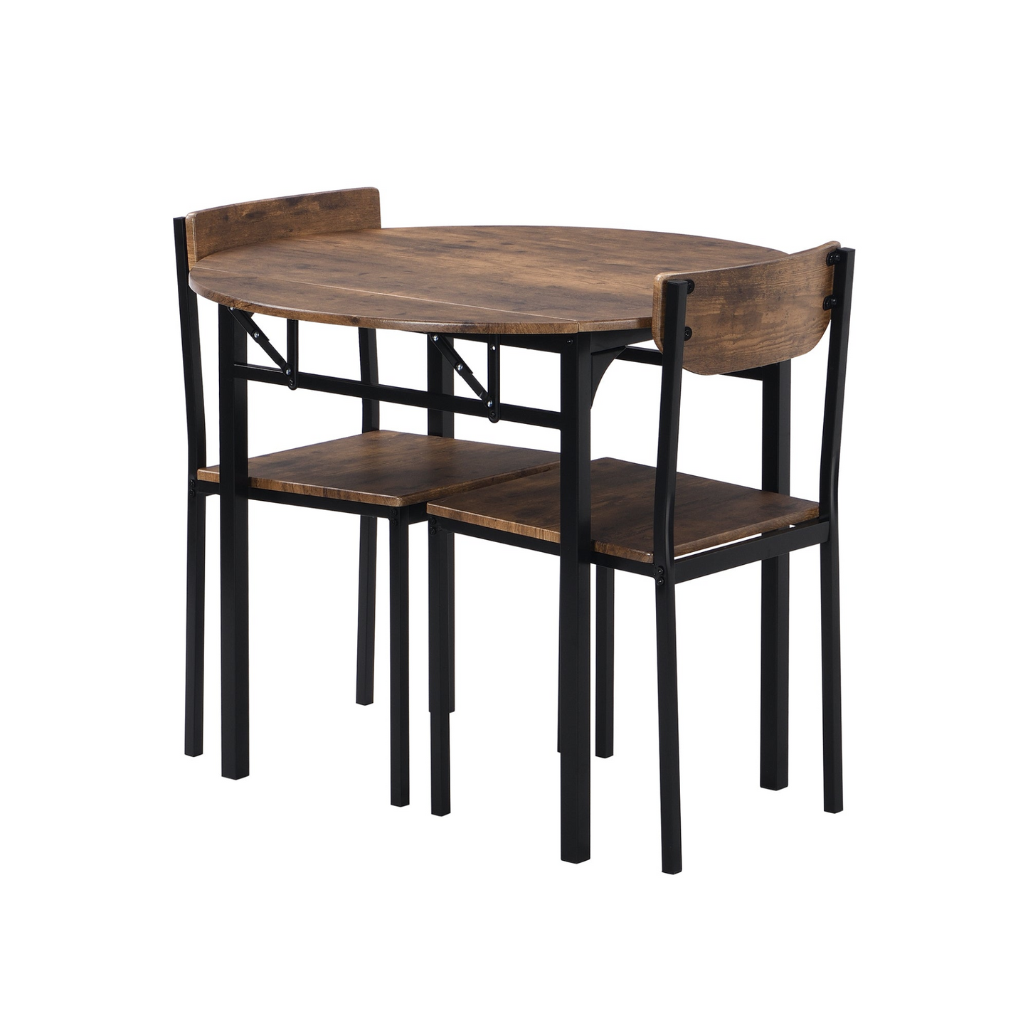 Dining Table | Modern 3-Piece Round Dining Table Set | Small Spaces | Black Frame+Rustic Brown Finish | casafoyer.myshopify.com