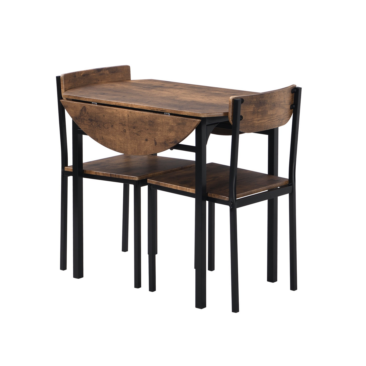 Dining Table | Modern 3-Piece Round Dining Table Set | Small Spaces | Black Frame+Rustic Brown Finish | casafoyer.myshopify.com