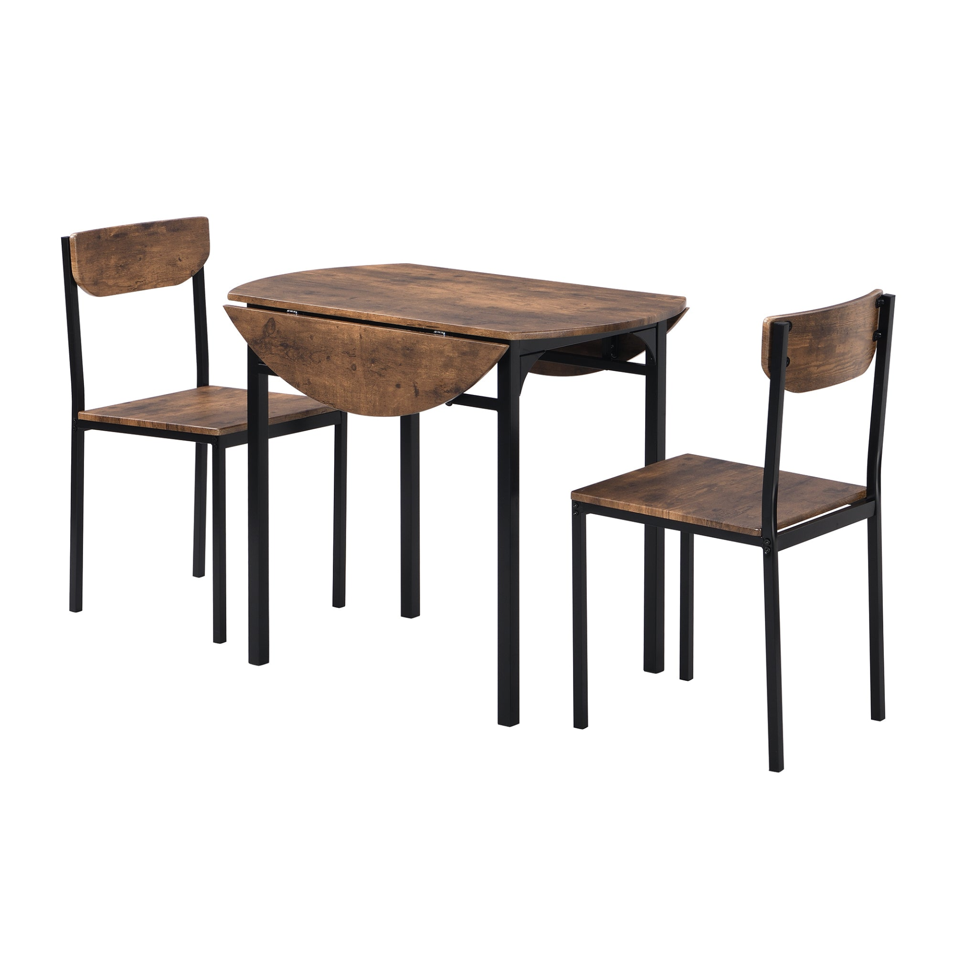 Dining Table | Modern 3-Piece Round Dining Table Set | Small Spaces | Black Frame+Rustic Brown Finish | casafoyer.myshopify.com