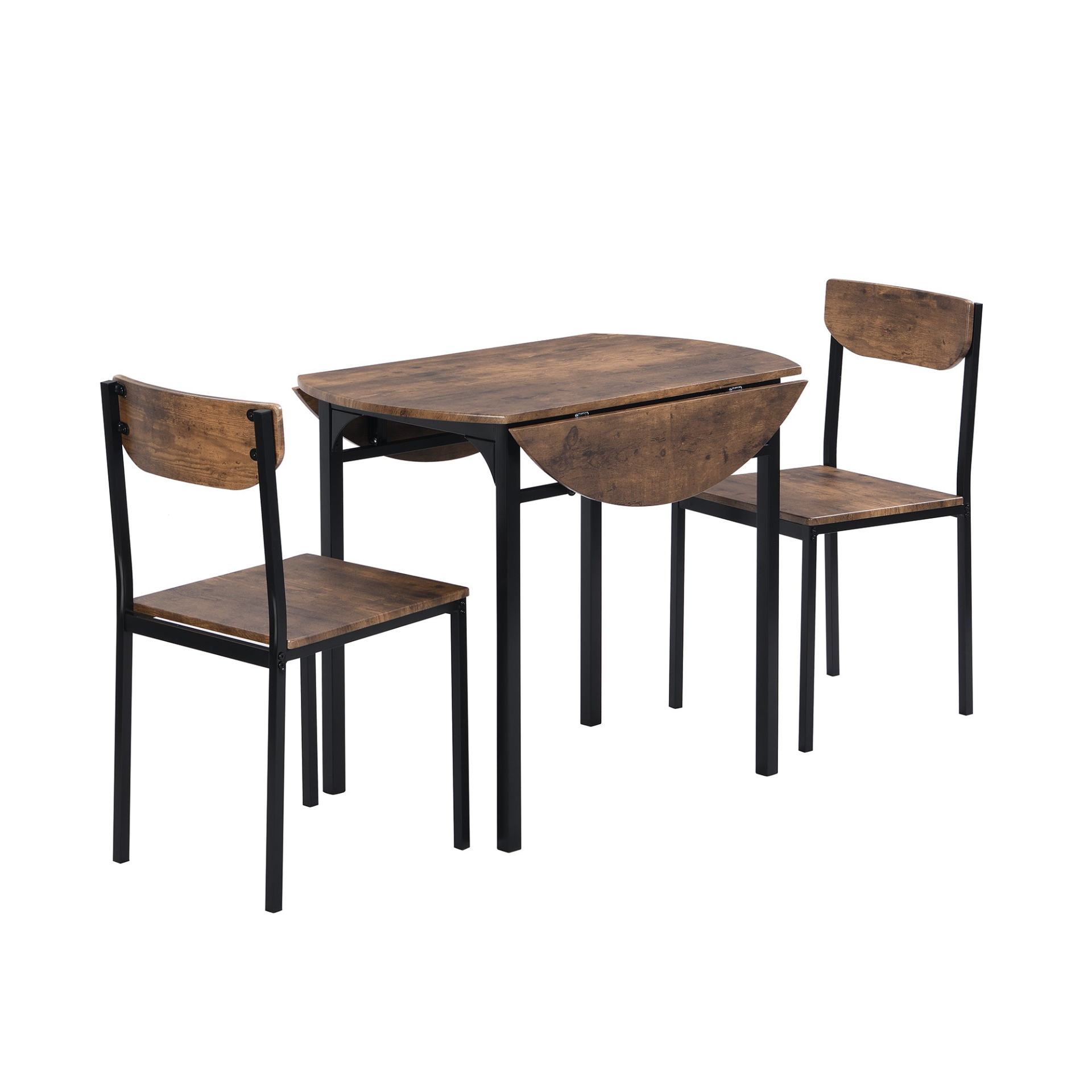 Dining Table | Modern 3-Piece Round Dining Table Set | Small Spaces | Black Frame+Rustic Brown Finish | casafoyer.myshopify.com