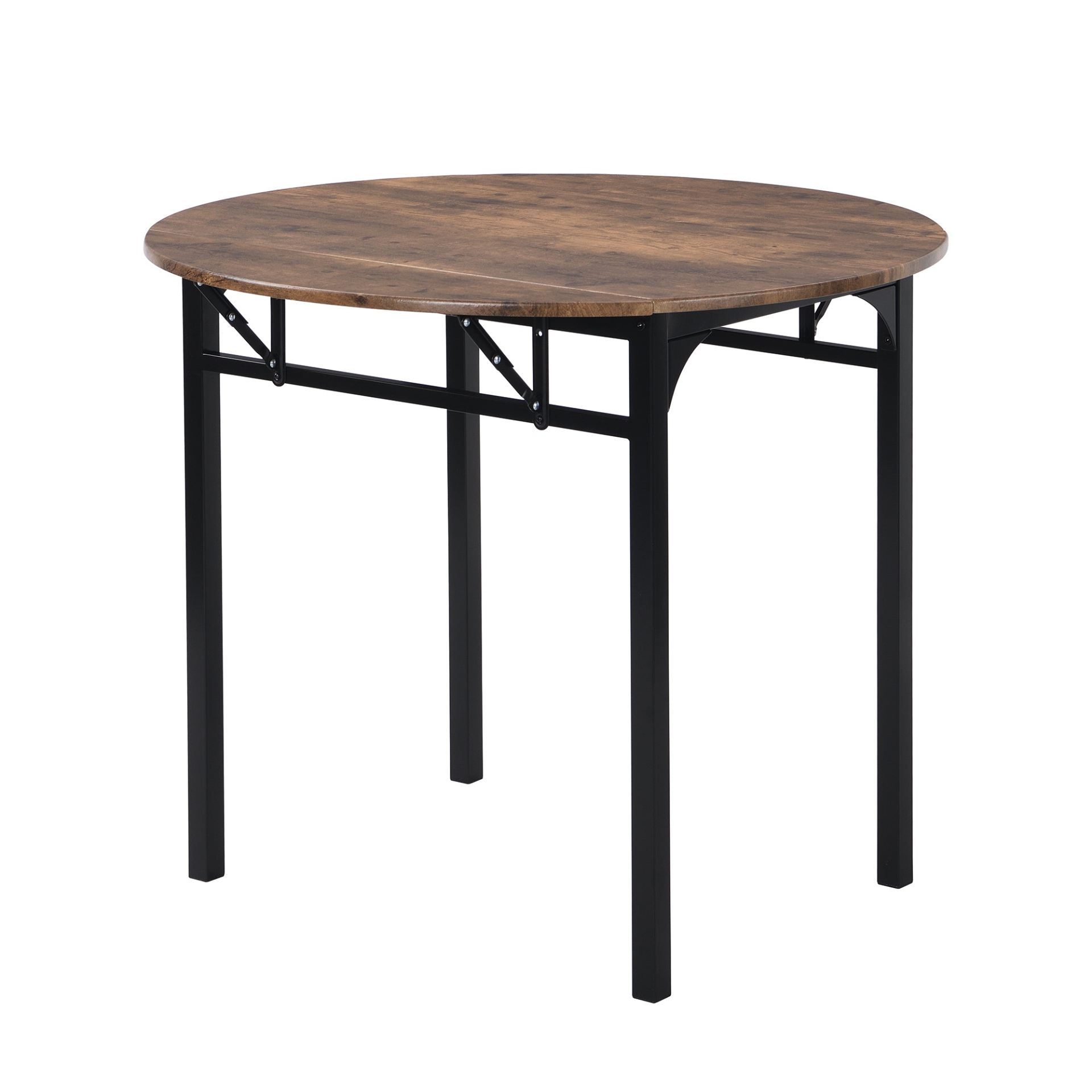 Dining Table | Modern 3-Piece Round Dining Table Set | Small Spaces | Black Frame+Rustic Brown Finish | casafoyer.myshopify.com