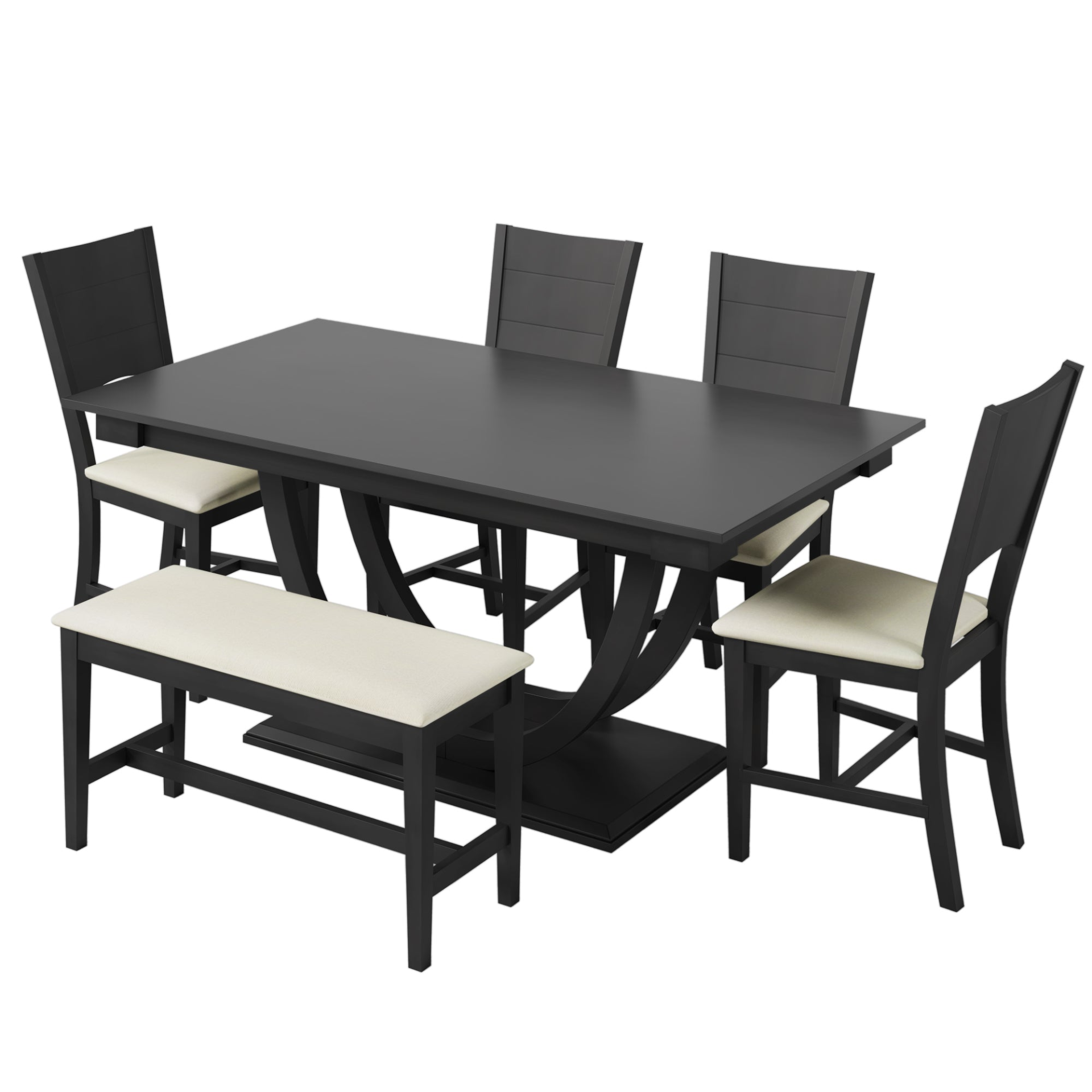 Dining Table | 6-Piece Wood Half Round Dining Table Set Kitchen Table Set with Long Bench and 4 Dining Chairs, Modern Style, Gray | casafoyer.myshopify.com