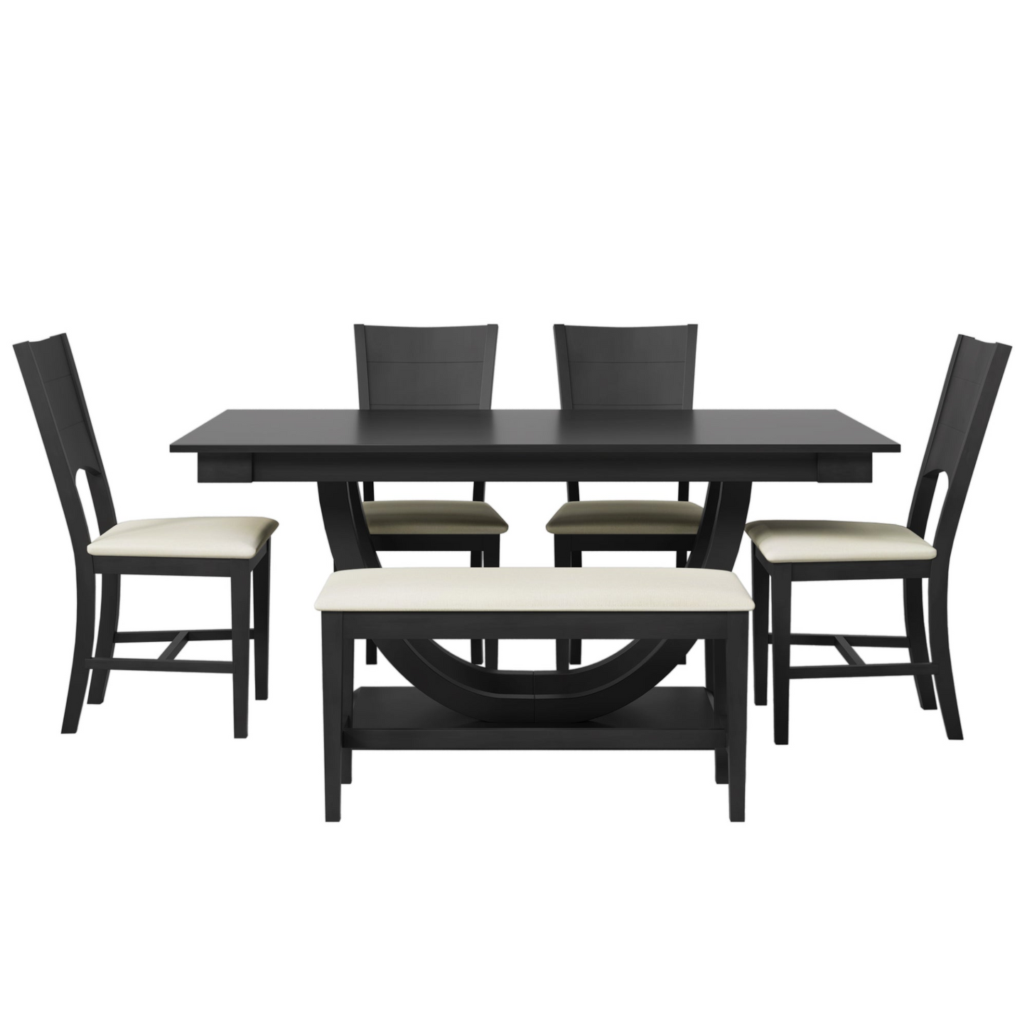 Dining Table | 6-Piece Wood Half Round Dining Table Set Kitchen Table Set with Long Bench and 4 Dining Chairs, Modern Style, Gray | casafoyer.myshopify.com