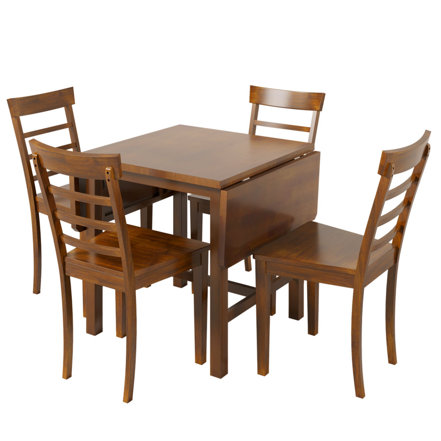 Dining Table | 5-Piece Wood Square Drop Leaf Breakfast Nook Extendable Dining Table Set with 4 Ladder Back Chairs, Brown | casafoyer.myshopify.com