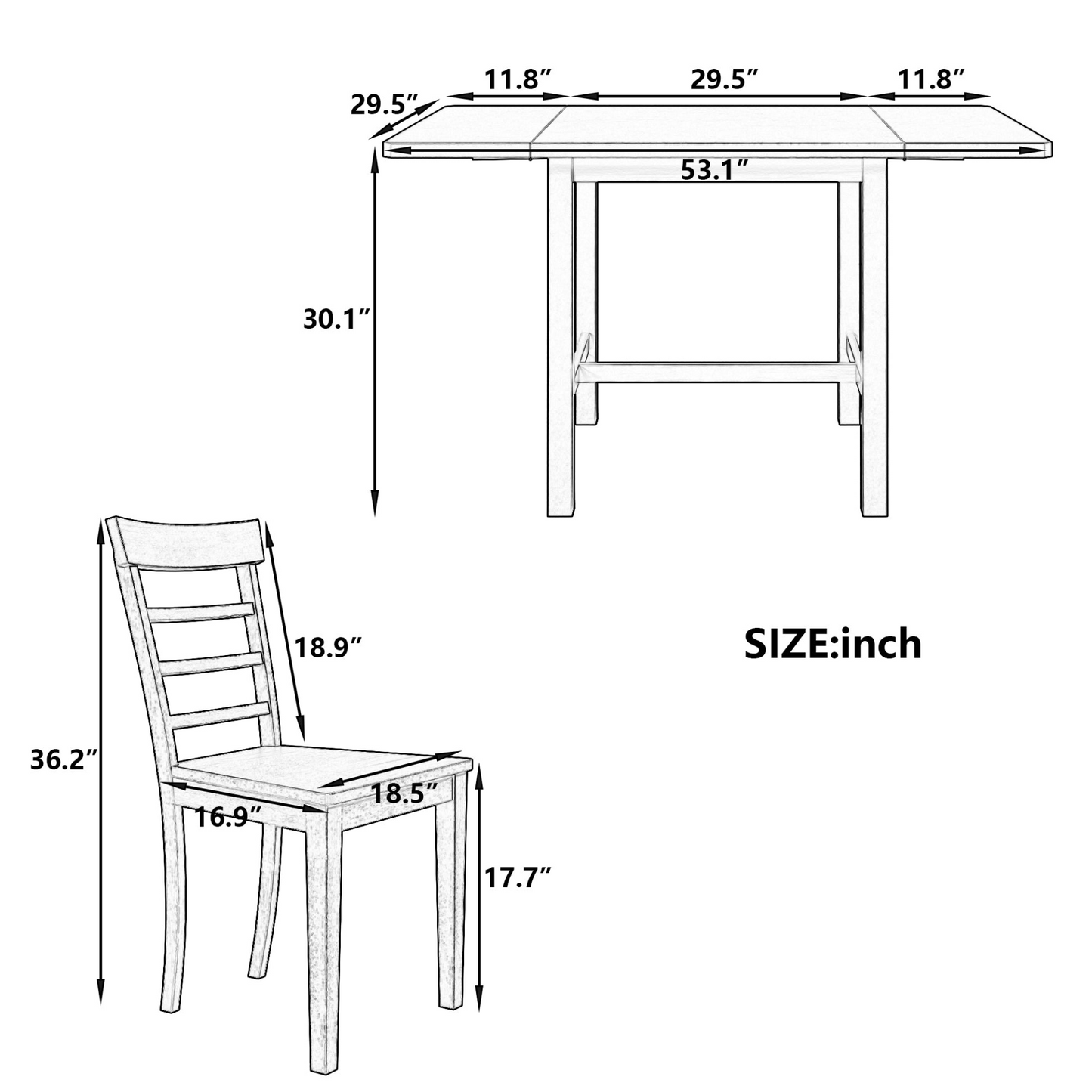 Dining Table | 5-Piece Wood Square Drop Leaf Breakfast Nook Extendable Dining Table Set with 4 Ladder Back Chairs, Brown | casafoyer.myshopify.com