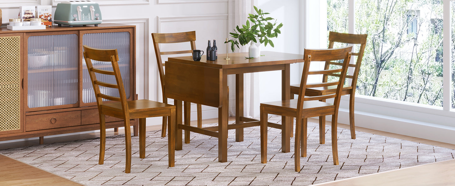 Dining Table | 5-Piece Wood Square Drop Leaf Breakfast Nook Extendable Dining Table Set with 4 Ladder Back Chairs, Brown | casafoyer.myshopify.com