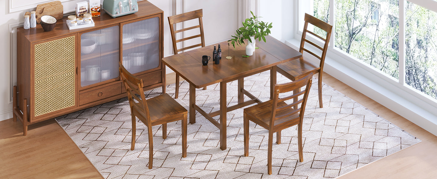 Dining Table | 5-Piece Wood Square Drop Leaf Breakfast Nook Extendable Dining Table Set with 4 Ladder Back Chairs, Brown | casafoyer.myshopify.com