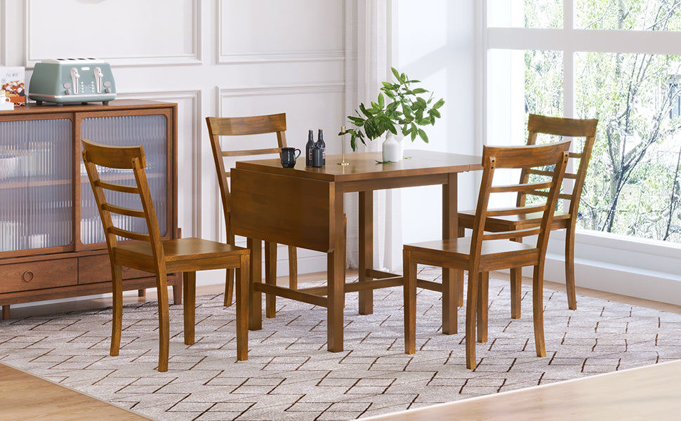 Dining Table | 5-Piece Wood Square Drop Leaf Breakfast Nook Extendable Dining Table Set with 4 Ladder Back Chairs, Brown | casafoyer.myshopify.com