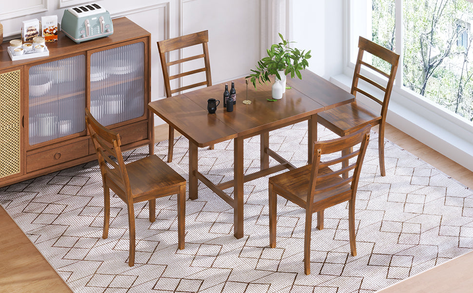 Dining Table | 5-Piece Wood Square Drop Leaf Breakfast Nook Extendable Dining Table Set with 4 Ladder Back Chairs, Brown | casafoyer.myshopify.com