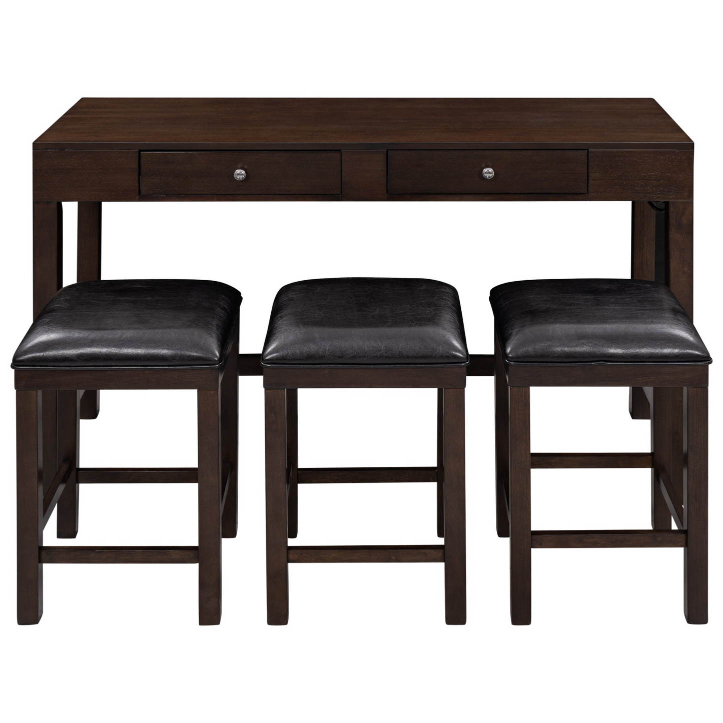 TABLE | 4-Piece Counter Height Table Set with Socket and Leather Padded Stools, Espresso | casafoyer.myshopify.com