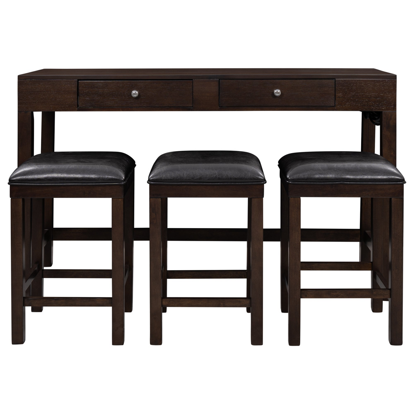 TABLE | 4-Piece Counter Height Table Set with Socket and Leather Padded Stools, Espresso | casafoyer.myshopify.com