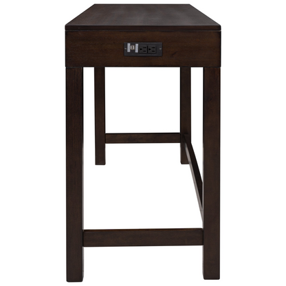 TABLE | 4-Piece Counter Height Table Set with Socket and Leather Padded Stools, Espresso | casafoyer.myshopify.com