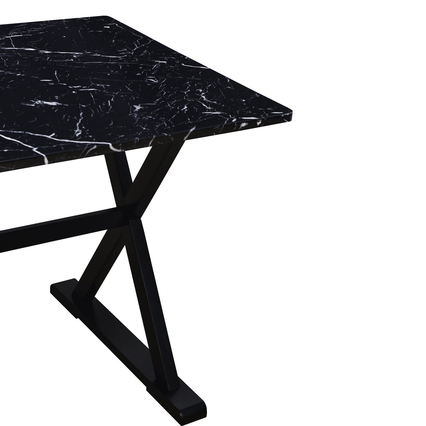 Dining Table | Solid Wood 5-Piece Dining Table Set with Faux Marble Tabletop and Upholstered Dining Chairs for 4, Black+Beige | casafoyer.myshopify.com