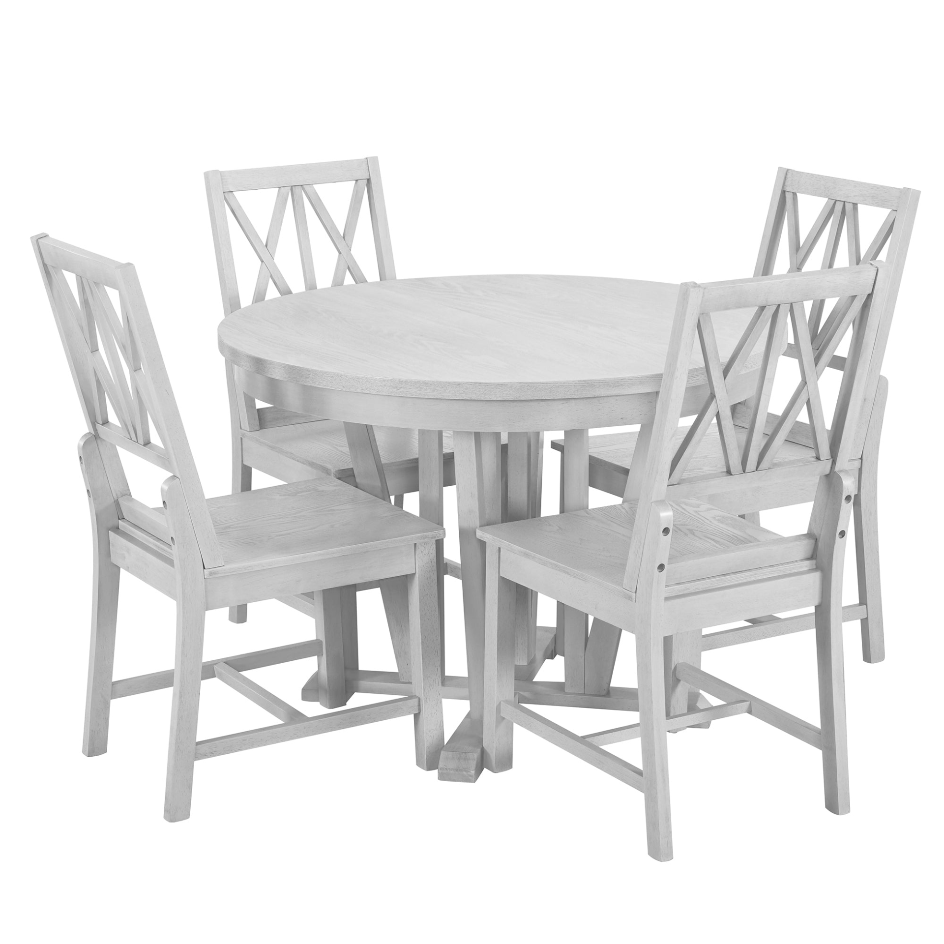 Dining Table | Rustic 5-Piece Extendable Dining Table Set Round Trestle Table and 4 Cross Back Dining Chairs for Kitchen, Dining Room, Gray | casafoyer.myshopify.com