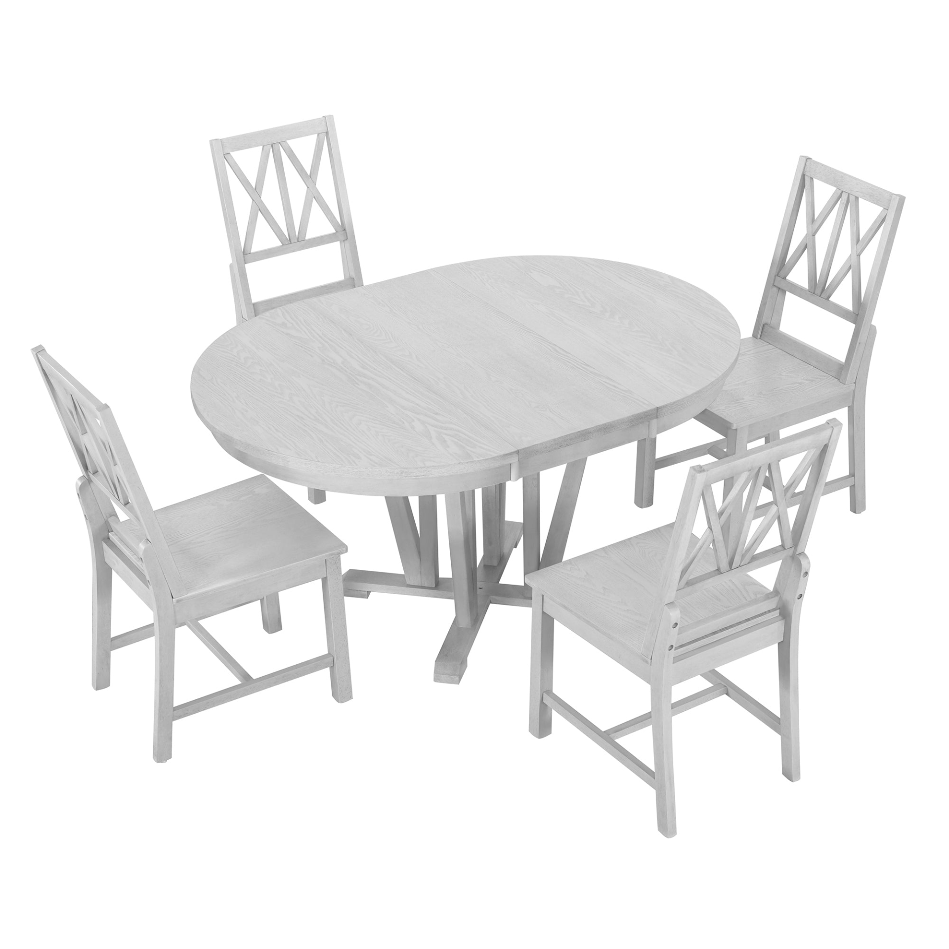 Dining Table | Rustic 5-Piece Extendable Dining Table Set Round Trestle Table and 4 Cross Back Dining Chairs for Kitchen, Dining Room, Gray | casafoyer.myshopify.com