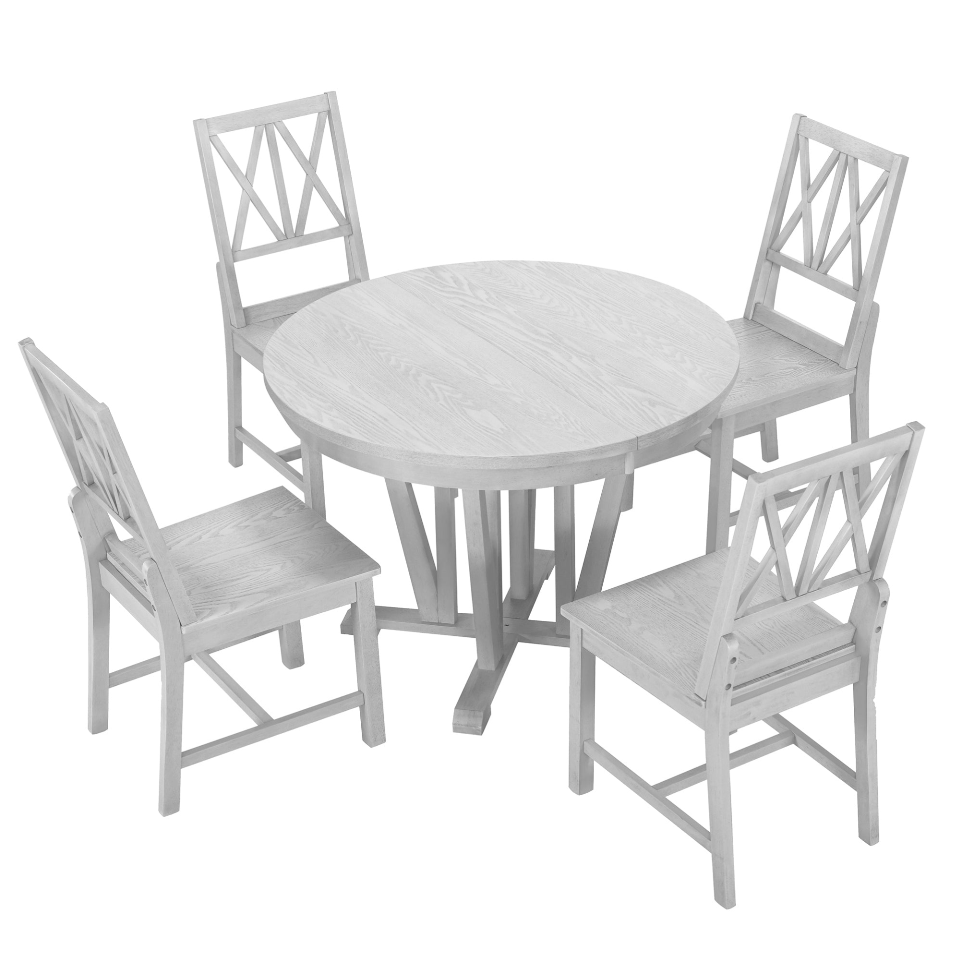 Dining Table | Rustic 5-Piece Extendable Dining Table Set Round Trestle Table and 4 Cross Back Dining Chairs for Kitchen, Dining Room, Gray | casafoyer.myshopify.com