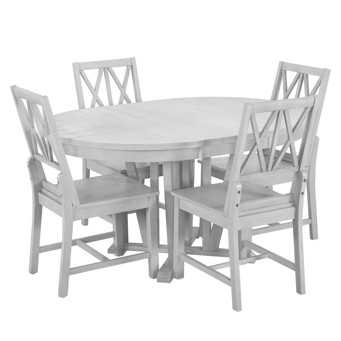 Dining Table | Rustic 5-Piece Extendable Dining Table Set Round Trestle Table and 4 Cross Back Dining Chairs for Kitchen, Dining Room, Gray | casafoyer.myshopify.com