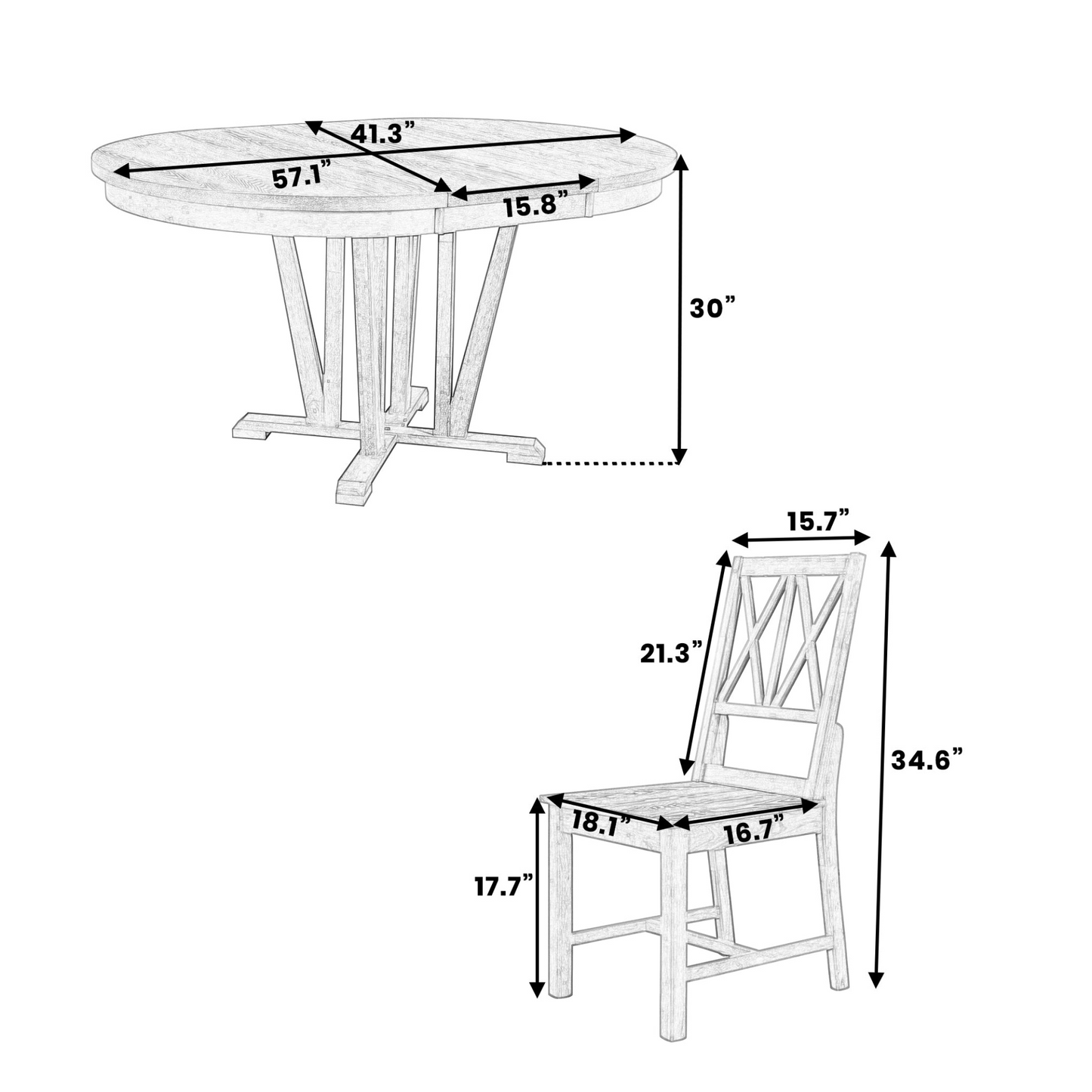 Dining Table | Rustic 5-Piece Extendable Dining Table Set Round Trestle Table and 4 Cross Back Dining Chairs for Kitchen, Dining Room, Gray | casafoyer.myshopify.com