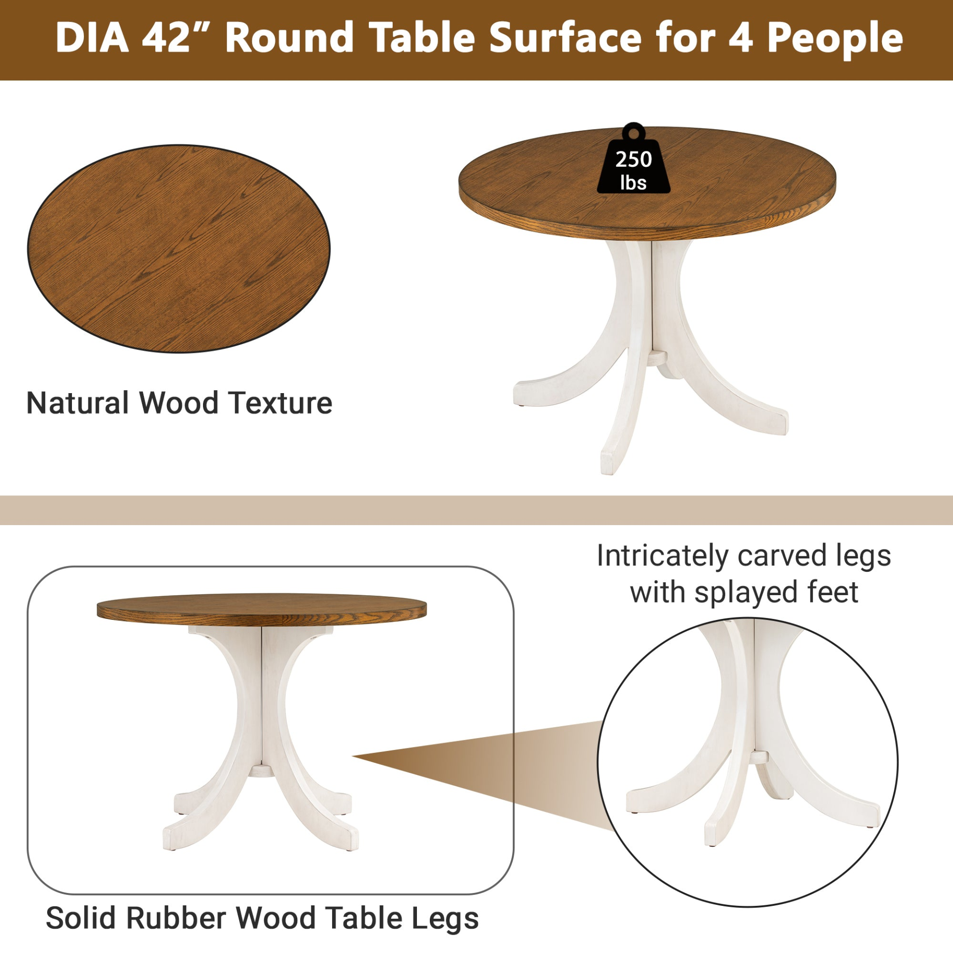 Dining Table | Mid-Century Solid Wood  Round Dining Table for Small Places, Walnut Table | casafoyer.myshopify.com