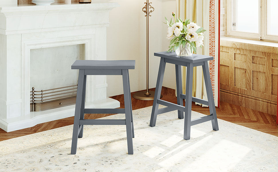 Stool | Farmhouse Rustic 2-piece Counter Height Wood Kitchen Dining Stools for Small Places, Gray | casafoyer.myshopify.com