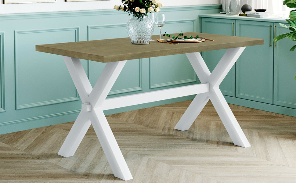 Dining Table | Farmhouse Rustic Wood Kitchen Dining Table with X-shape Legs, Gray Green | casafoyer.myshopify.com