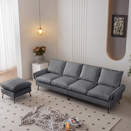 Sofa & Chair sets | Modern Sectional Technical leather L-Shaped Sofa Couch with Convertible Ottoman | casafoyer.myshopify.com