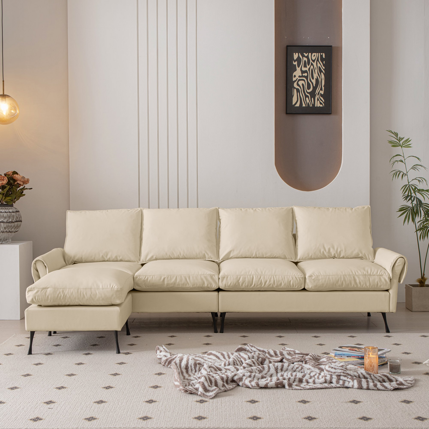 [product_type] | 104.5" Modern Sectional Technical leather L-Shaped Sofa Couch with Convertible Ottoman | casafoyer.myshopify.com