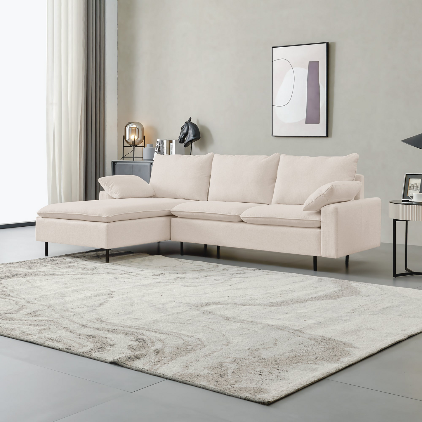 Sofa & Chair sets | L-Shaped linen sectional sofa with right chaise(left-facing chaise),Beige | casafoyer.myshopify.com