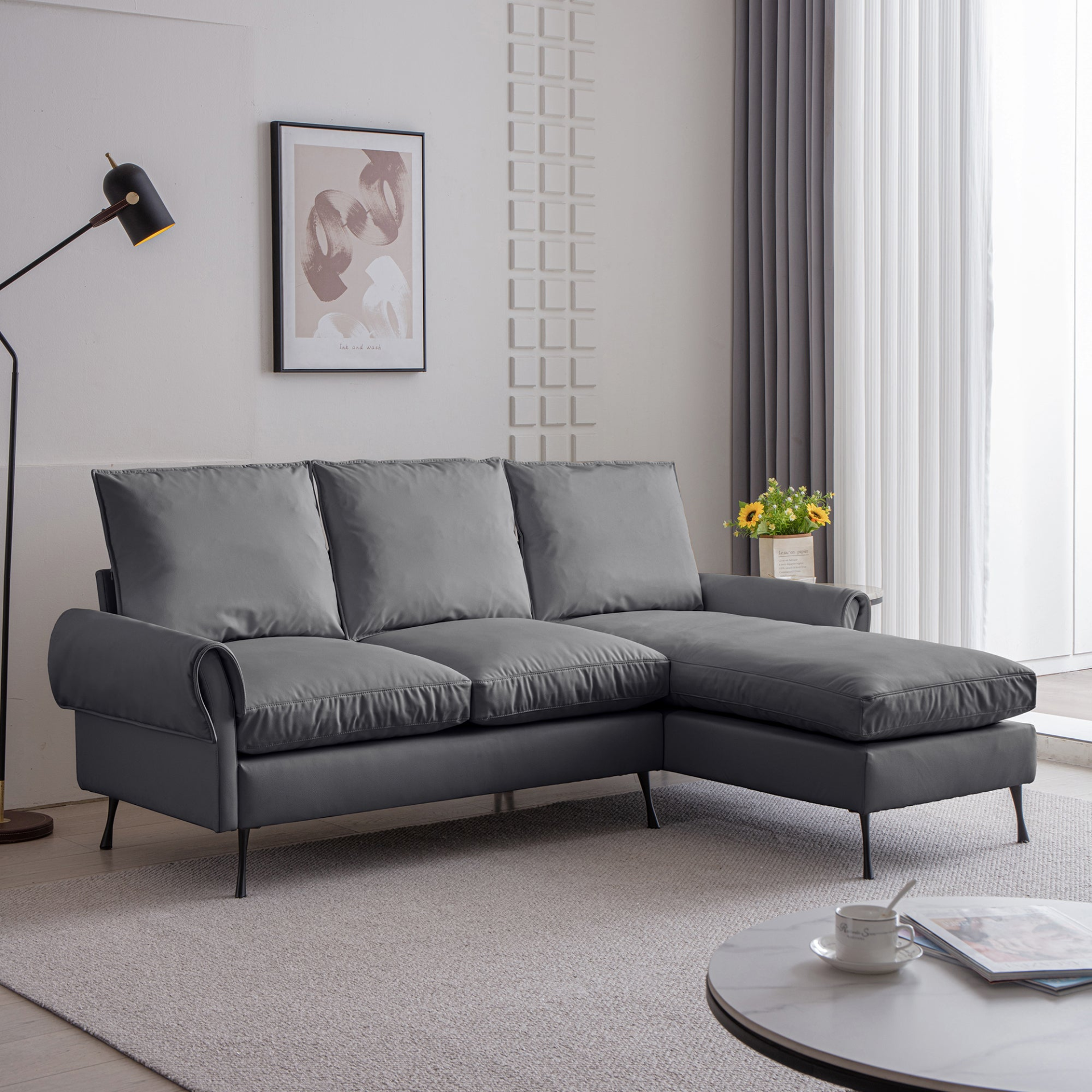 Sofa & Chair sets | Modern Sectional Technical leather L-Shaped Sofa Couch with Reversible Chaise Lounge | casafoyer.myshopify.com