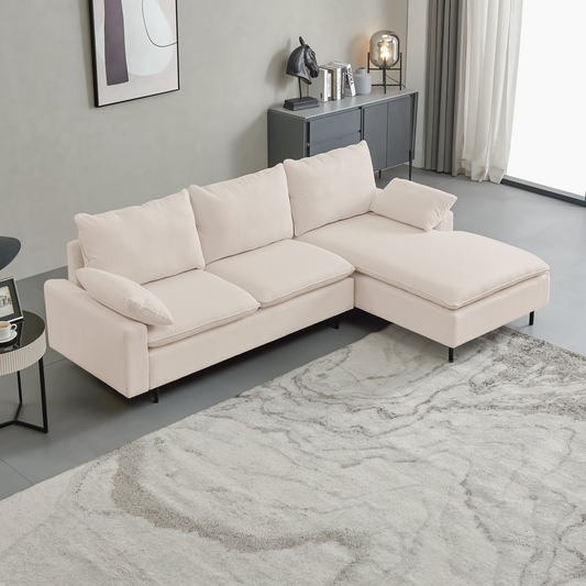 Sofa & Chair sets | L-Shaped Linen Sectional Sofa with Left Chaise (Right-Facing Chaise), Beige - Comfortable and Stylish | casafoyer.myshopify.com