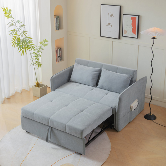 Chenille Fabric Pull-Out Sofa Bed, Sleeper Loveseat Couch with Adjustable Armrests - Grey
